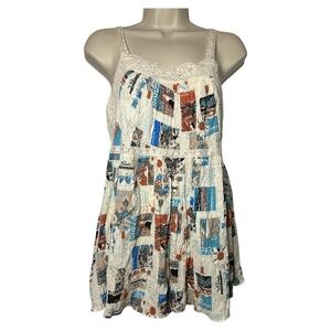 Urban Outfitters Travel Print Shorts Romper Open Tie Back Flowy Size Small